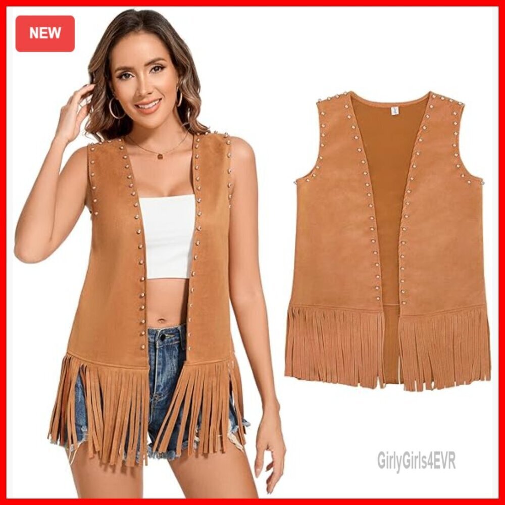 Fringe Vest Sleeveless Western Cowgirl Costume Top Hippie Jacket